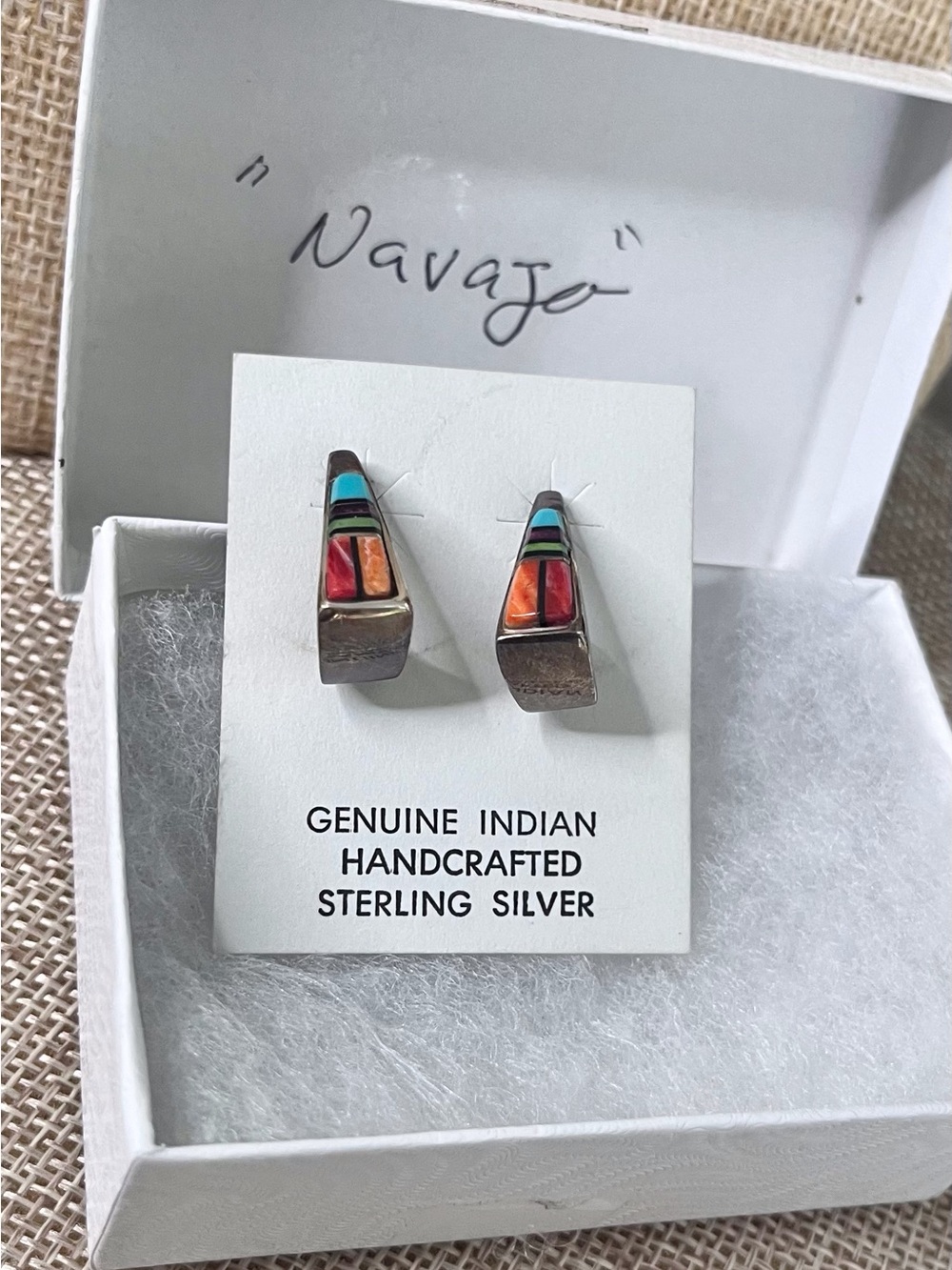 Vintage Sterling Silver Southwestern Inlay Earrings